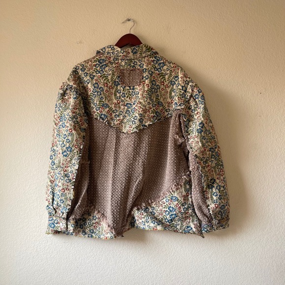 POL Patchwork Floral Sequin Embellished Button Up Shirt Jacket Size S boho - Picture 2 of 7